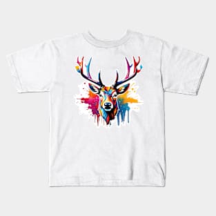 Stag Head Dripping Rainbow Graffiti Kids T-Shirt